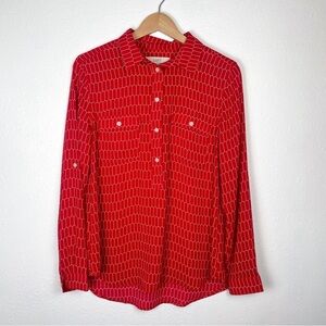 Loft Size: M geometric red long sleeve button up blouse